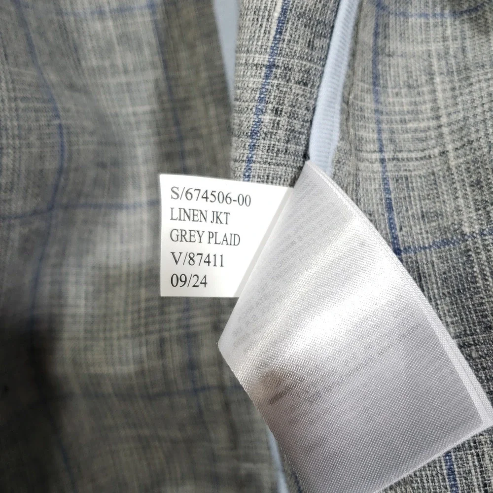 Banana Republic Linen Jacket Mens 42 Regular Gray Plaid Blazer 674506-00 Summer